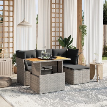 Set mobilier grădină cu perne, 6 piese, gri, poliratan - Img 1