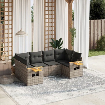 Set mobilier grădină cu perne, 6 piese, gri, poliratan - Img 1