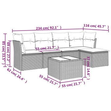 Set mobilier grădină cu perne, 6 piese, gri, poliratan - Img 3