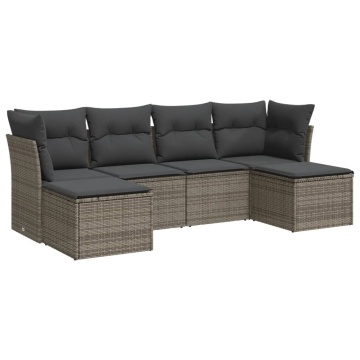 Set mobilier grădină cu perne, 6 piese, gri, poliratan - Img 2