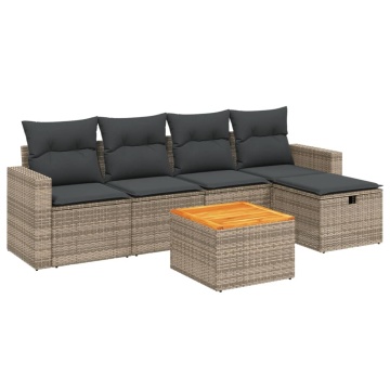 Set mobilier grădină cu perne, 6 piese, gri, poliratan - Img 2