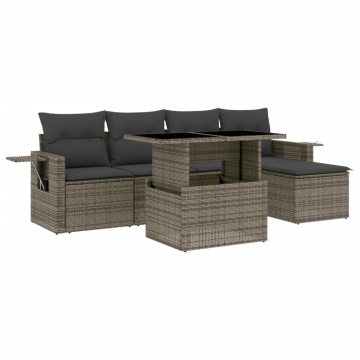 Set mobilier grădină cu perne, 6 piese, gri, poliratan - Img 2