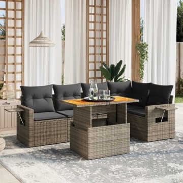 Set mobilier grădină cu perne, 6 piese, gri, poliratan - Img 1