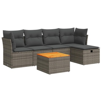 Set mobilier grădină cu perne, 6 piese, gri, poliratan - Img 2