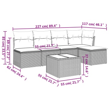 Set mobilier grădină cu perne, 6 piese, gri, poliratan - Img 3