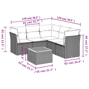 Set mobilier grădină cu perne, 6 piese, gri, poliratan - Img 3