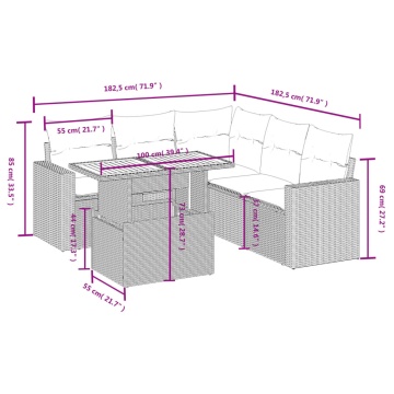 Set mobilier grădină cu perne, 6 piese, gri, poliratan - Img 3