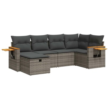 Set mobilier grădină cu perne, 6 piese, gri, poliratan - Img 2