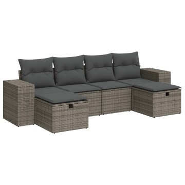 Set mobilier grădină cu perne, 6 piese, gri, poliratan - Img 2
