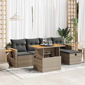 Set mobilier grădină cu perne, 6 piese, gri, poliratan - Img 1