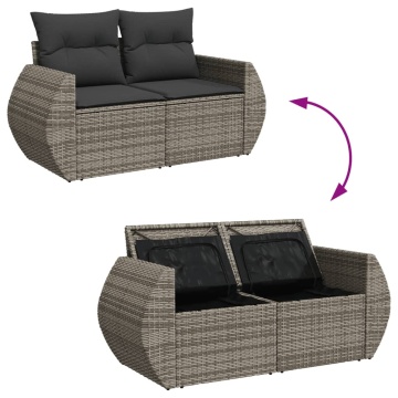 Set mobilier grădină cu perne, 6 piese, gri, poliratan - Img 5