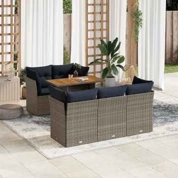 Set mobilier grădină cu perne, 6 piese, gri, poliratan - Img 1
