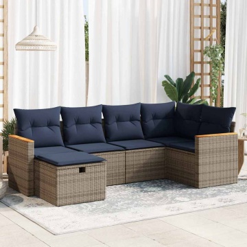 Set mobilier grădină cu perne, 6 piese, gri, poliratan - Img 1