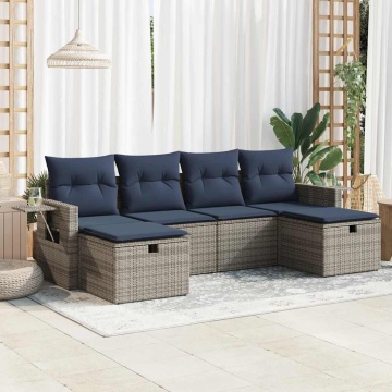 Set mobilier grădină cu perne, 6 piese, gri, poliratan - Img 1