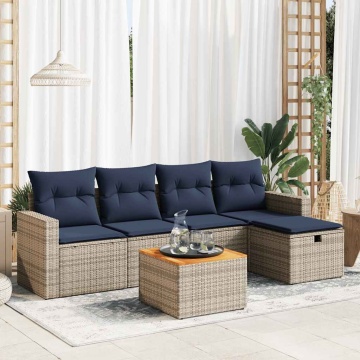 Set mobilier grădină cu perne, 6 piese, gri, poliratan - Img 1