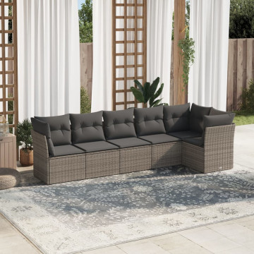 Set mobilier grădină cu perne, 6 piese, gri, poliratan - Img 1