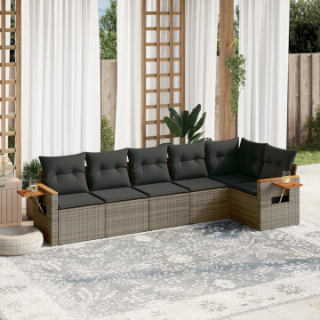 Set mobilier grădină cu perne, 6 piese, gri, poliratan - Img 1