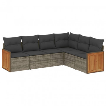 Set mobilier grădină cu perne, 6 piese, gri, poliratan - Img 2
