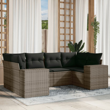 Set mobilier grădină cu perne, 6 piese, gri, poliratan - Img 1