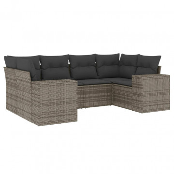 Set mobilier grădină cu perne, 6 piese, gri, poliratan - Img 2