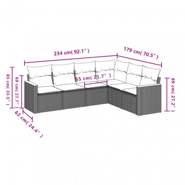 Set mobilier grădină cu perne, 6 piese, gri, poliratan - Img 6