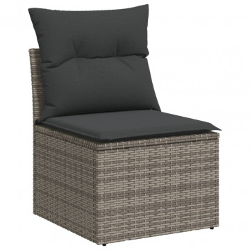 Set mobilier grădină cu perne, 6 piese, gri, poliratan - Img 8