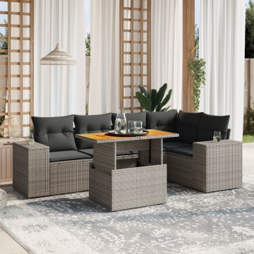 Set mobilier grădină cu perne, 6 piese, gri, poliratan - Img 1