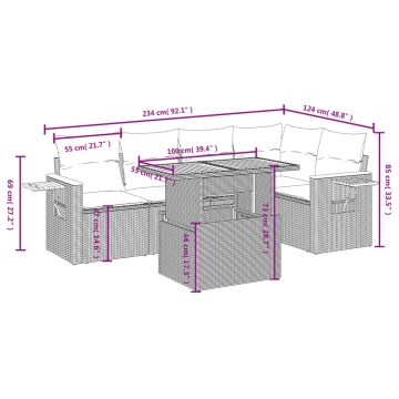 Set mobilier grădină cu perne, 6 piese, gri, poliratan - Img 3