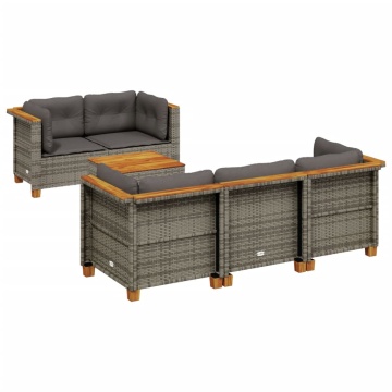 Set mobilier grădină cu perne, 6 piese, gri, poliratan - Img 2