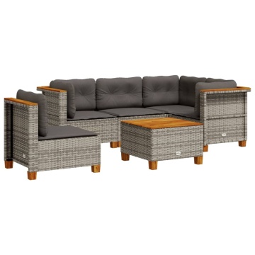 Set mobilier grădină cu perne, 6 piese, gri, poliratan - Img 2