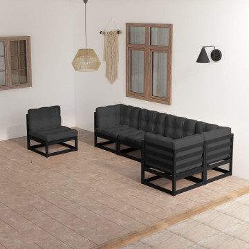 Set mobilier grădină cu perne, 6 piese, lemn masiv pin - Img 1