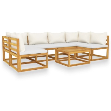 Set mobilier grădină cu perne, 7 piese, crem, lemn masiv acacia - Img 2