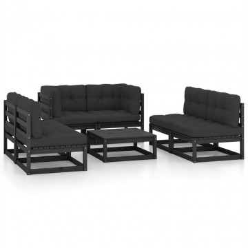 Set mobilier grădină cu perne, 7 piese, lemn masiv pin - Img 2