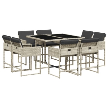 Set mobilier grădină cu perne, 9 piese, gri deschis, poliratan - Img 2