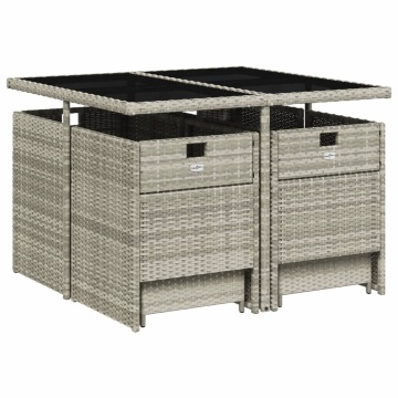 Set mobilier grădină cu perne, 9 piese, gri deschis, poliratan - Img 3