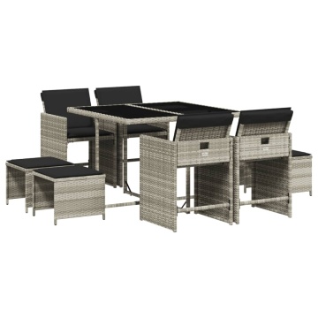 Set mobilier grădină cu perne, 9 piese, gri deschis, poliratan - Img 2