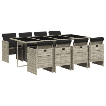 Set mobilier grădină cu perne, 9 piese, gri deschis, poliratan - Img 2
