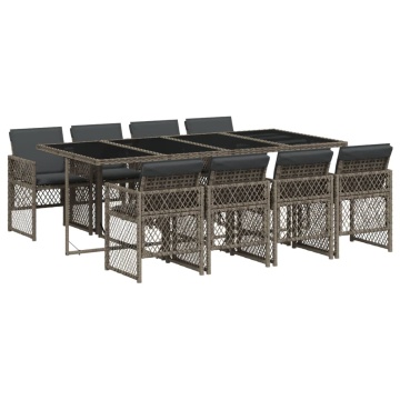 Set mobilier grădină cu perne, 9 piese, gri, poliratan - Img 2