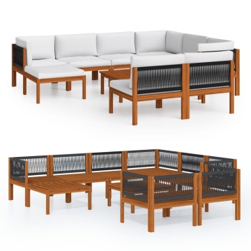 Set mobilier grădină cu perne crem, 10 piese, lemn masiv acacia - Img 2