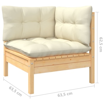 Set mobilier grădină cu perne crem, 10 piese, lemn masiv de pin - Img 5