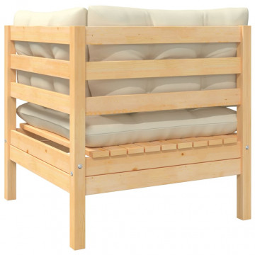 Set mobilier grădină cu perne crem, 3 piese, lemn masiv de pin - Img 4