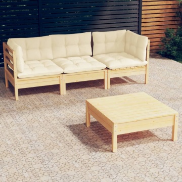 Set mobilier grădină cu perne crem, 4 piese, lemn de pin - Img 1