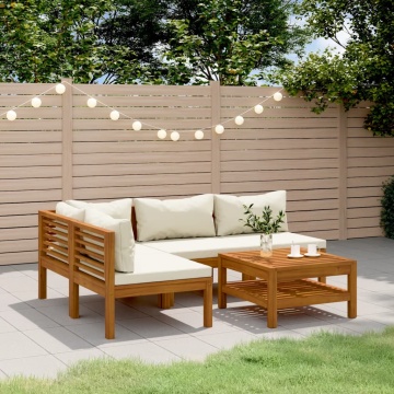 Set mobilier grădină cu perne crem, 5 piese, lemn masiv acacia - Img 1