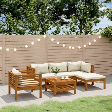 Set mobilier grădină cu perne crem, 6 piese, lemn masiv acacia - Img 1