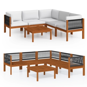 Set mobilier grădină cu perne, crem, 6 piese, lemn masiv acacia - Img 2