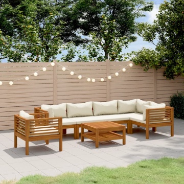 Set mobilier grădină cu perne crem, 7 piese, lemn masiv acacia - Img 1
