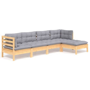 Set mobilier grădină cu perne gri, 5 piese, lemn masiv de pin - Img 2