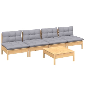Set mobilier grădină cu perne gri, 5 piese, lemn masiv de pin - Img 3