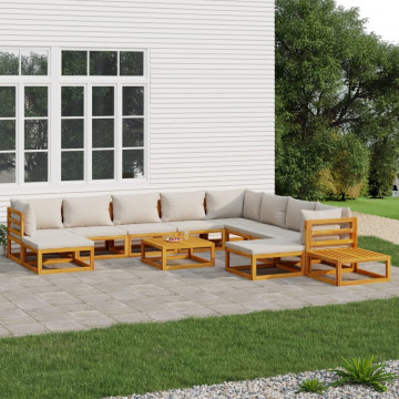 Set mobilier grădină cu perne gri deschis, 12 piese, lemn tec - Img 1