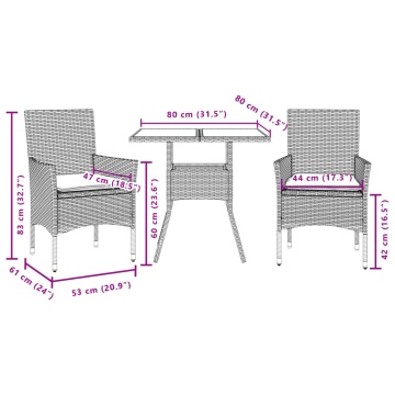 Set mobilier grădină perne 3 piese gri deschis poliratan sticlă - Img 6